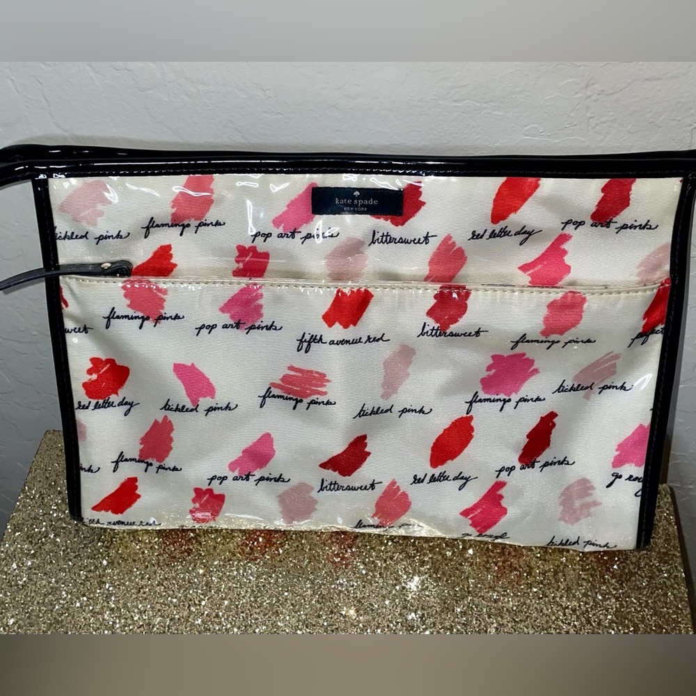 🎉HP🎉EUC- Kate Spade Jumbo Lipstick Swatch PVC Coated Zip Makeup Case💄Travel - Picture 11 of 14